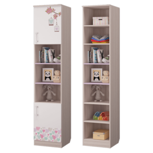 Шкаф для книг с 2-мя дверками Адель (Ясень шимо светлый/Ирис/Белый+фотопечать)