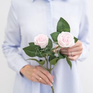 REAL TOUCH Роза Пионовидная мини 2 соцветия (Бело-розовый)