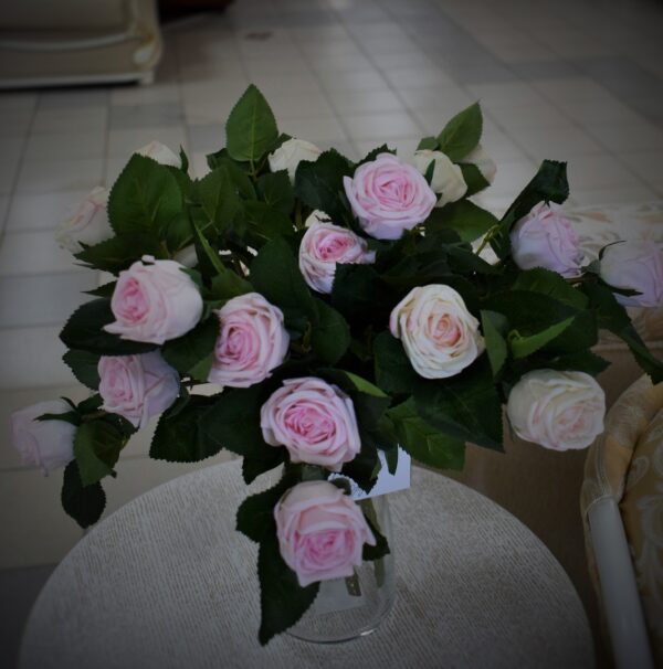 REAL TOUCH Роза Пионовидная мини 2 соцветия (Бело-розовый)