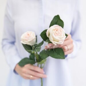 REAL TOUCH Роза Пионовидная мини 2 соцветия (Молочно-розовый)