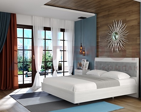 Кровать с мягким изголовьем (1,6*2,0) КР-2853-СЯ-В Мелисса (Снежный ясень)