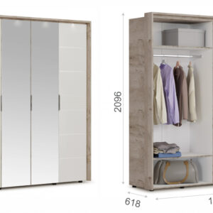 Шкаф 4-дверный с порталом Джулия (Дуб крафт серый/ Белый глянец)