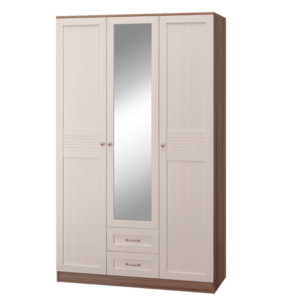 Шкаф 3-х дверный с ящиками (с зеркалом) Лестер Спальный гарнитур (Ясень Шимо темный/ Бодега светлый)