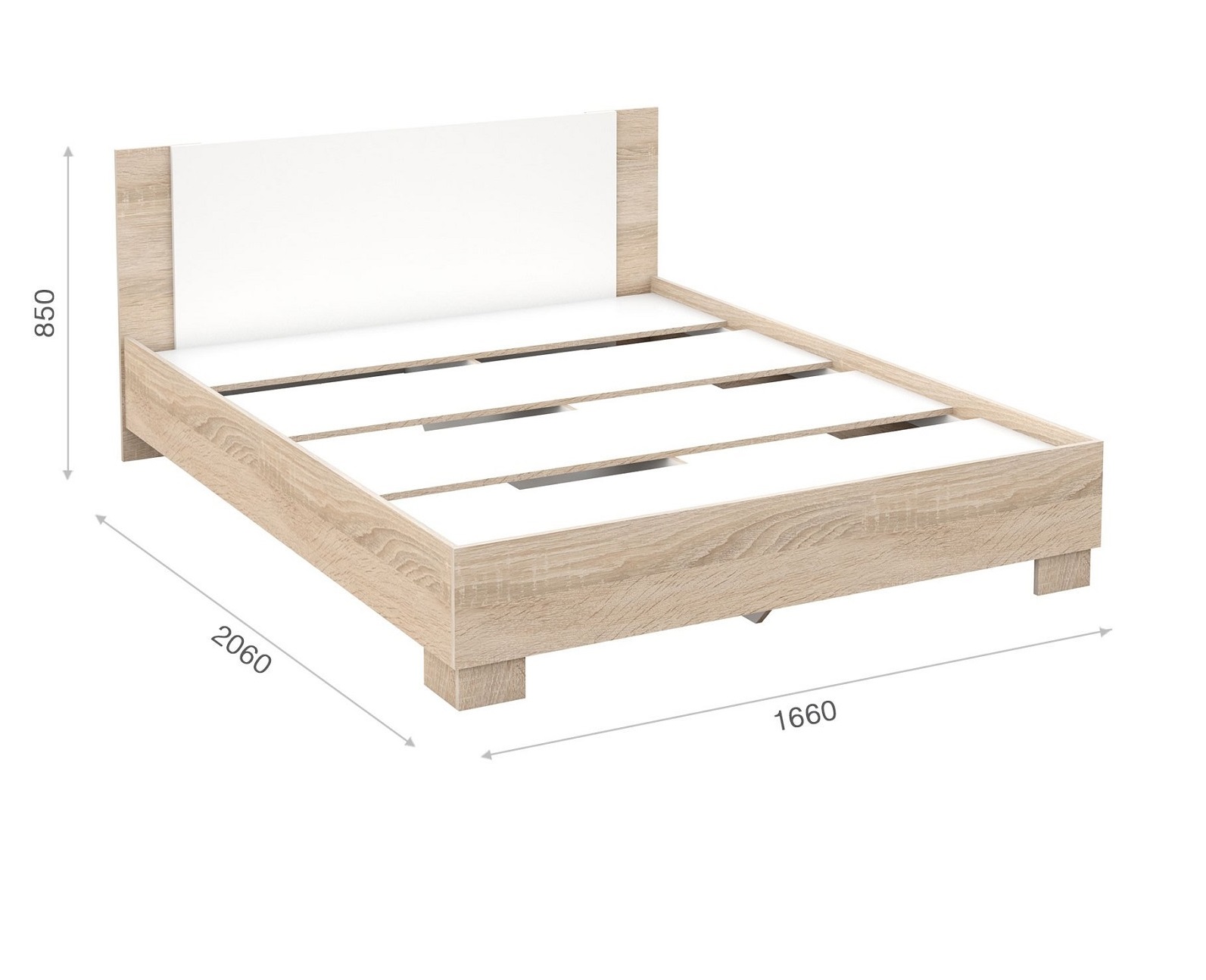 Кровать Аврора (основание ЛДСП) Дуб сонома/Белый