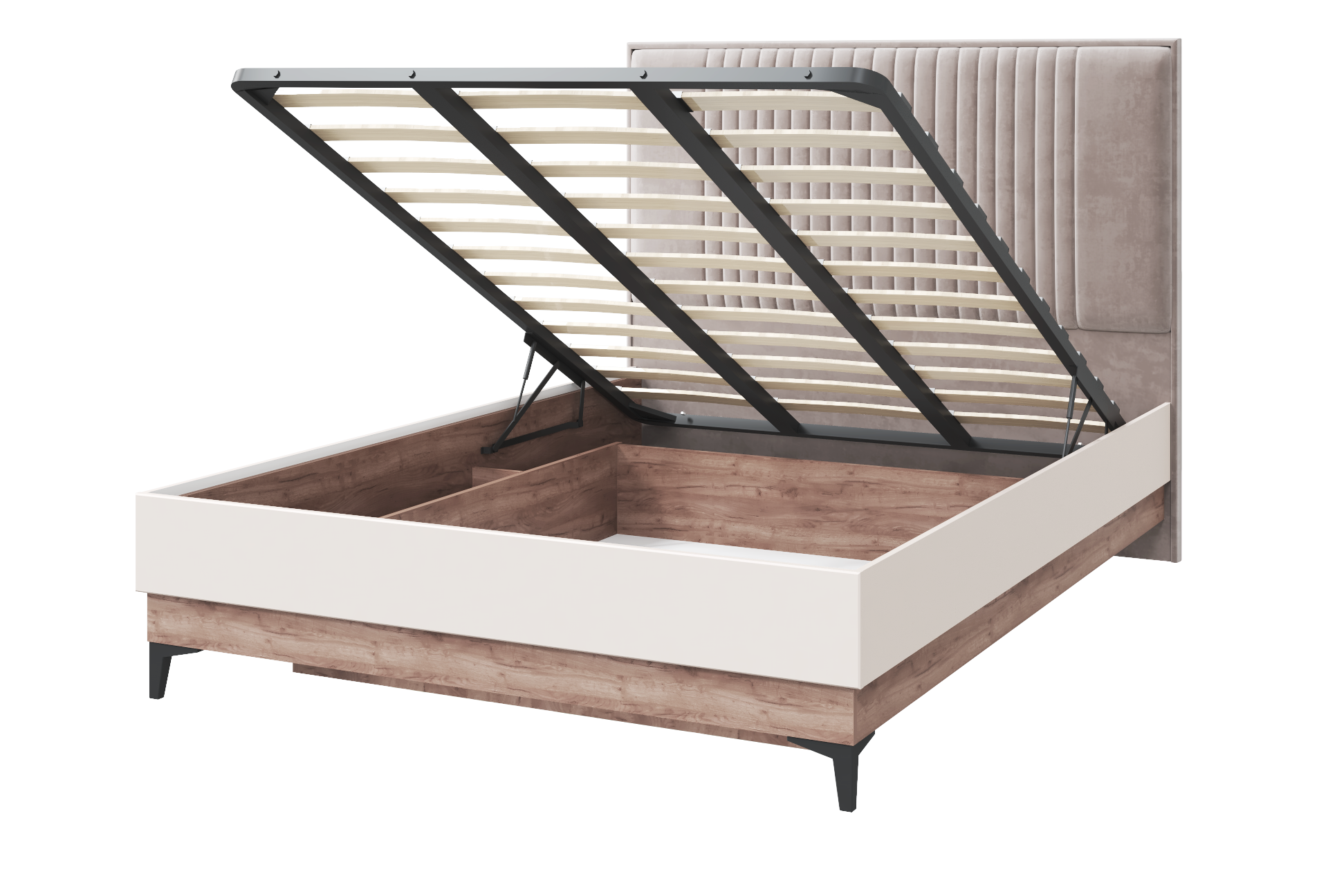 Кровать Тоскана Люкс с мягкой спинкой и подъемным механизмом (Дуб табачный/бисквит)