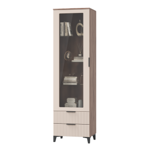 Шкаф-витрина с 1 стеклянной дверью и 2 ящиками Тоскана (Дуб табачный/бисквит)