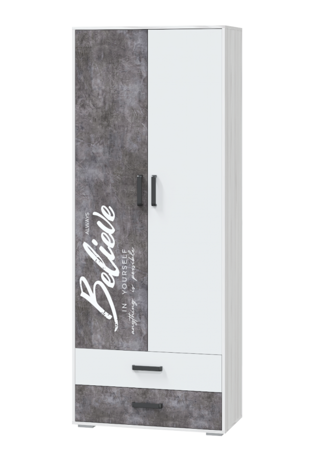 Шкаф для одежды с ящиками Оливер (Ясень анкор светлый/ Камень темный с фотопечатью)