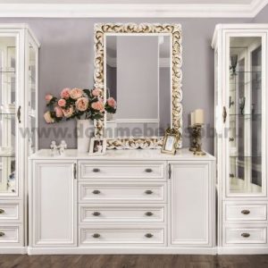 Гостиная Натали 1+комод с зеркалом+1 (Белый глянец)