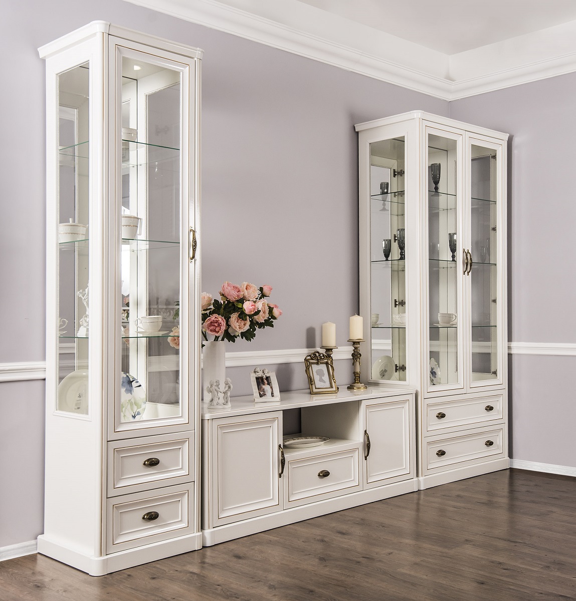 Гостиная Натали 1+ТВ+2 (Белый глянец)