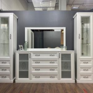 Гостиная Мишель 1+комод+зеркало+1 (Белый матовый)