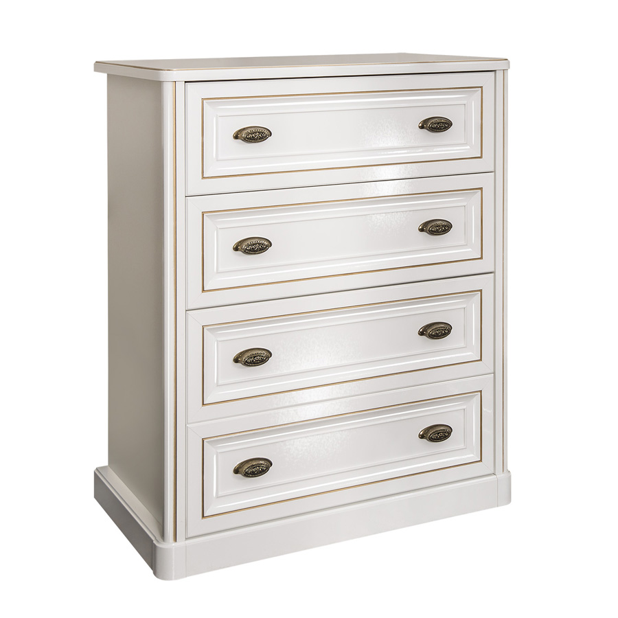 Комод Натали 4 ящика узкий (Белый глянец)