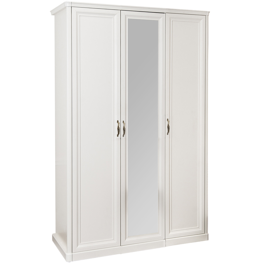 Шкаф 3-х дверный с зеркалом Натали (Белый глянец)