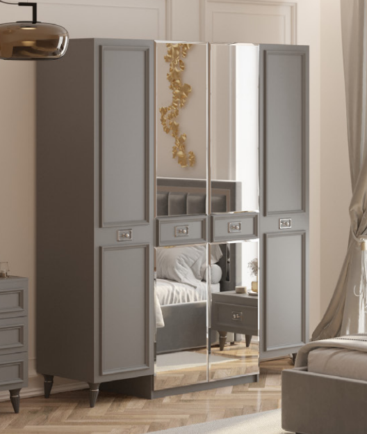 Шкаф 4-х дверный СВК-03 Виктория (Серый графит/Серебро)