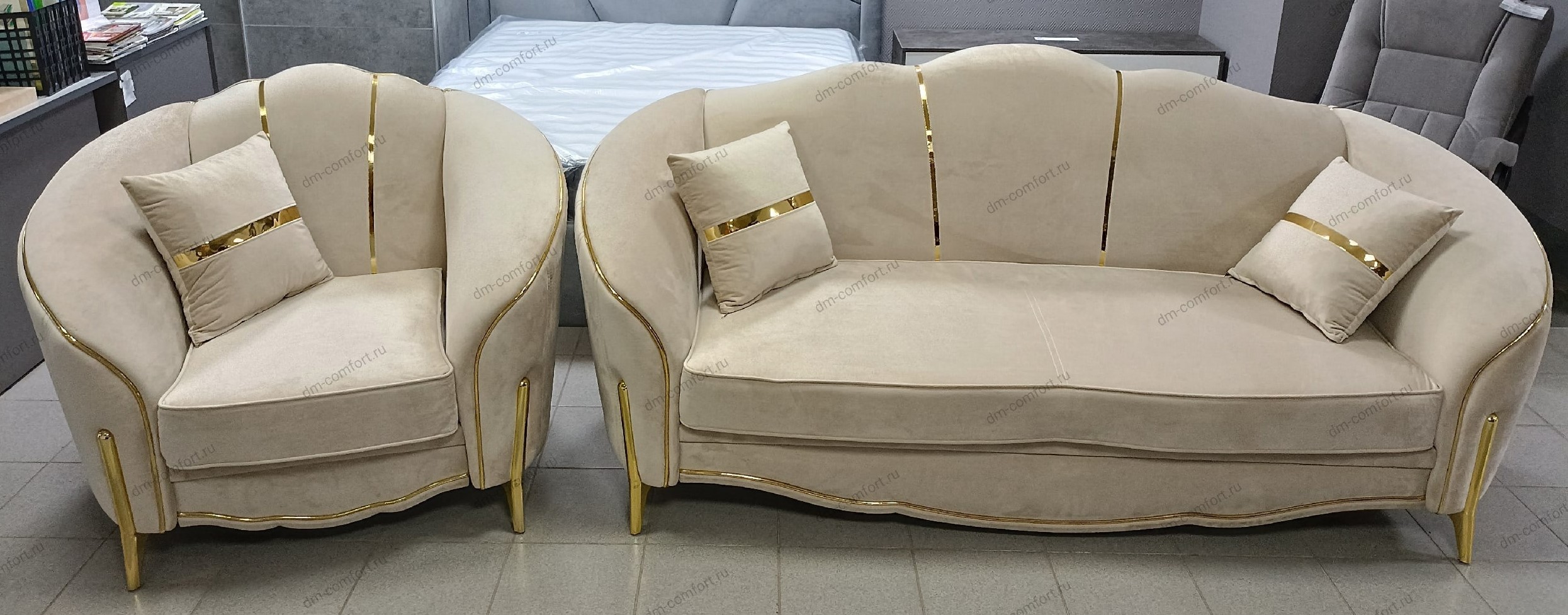 Диван 3-х местный Лара (Бежевый золото)