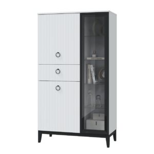 Шкаф-витрина с 1 стеклянной дверкой и ящиком Шарлиз 900 (Белый снег софт)