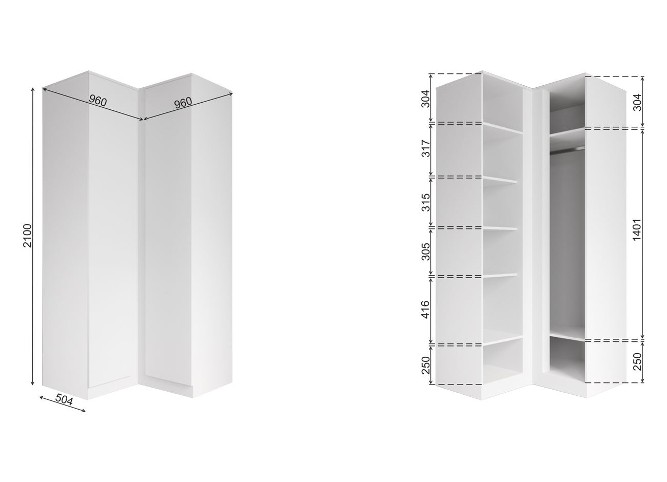 Шкаф угловой Мори МШУ 960.1 (Белый)