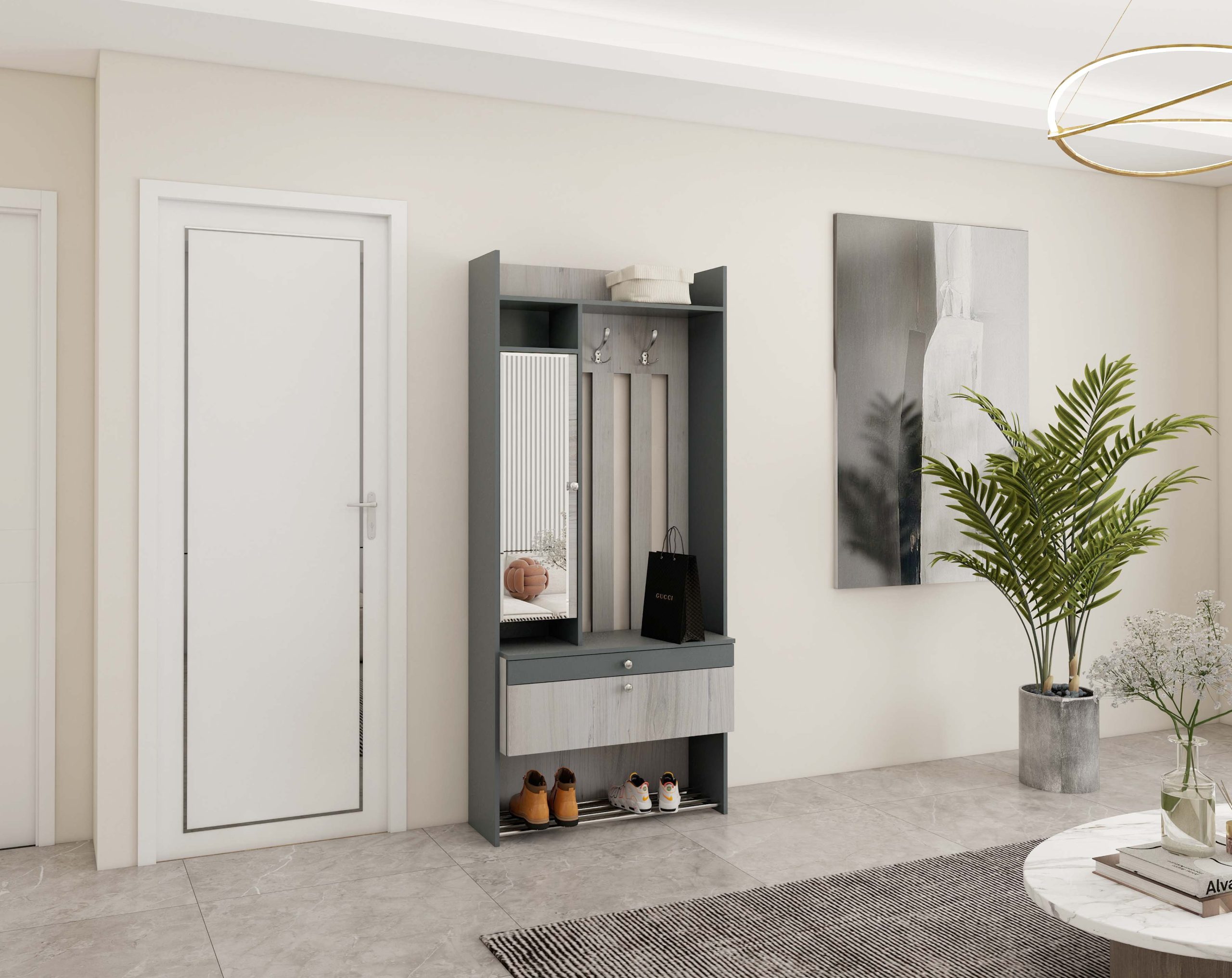 Прихожая Гретта-Эльза №2 (Дуб Эльза/Темно-серый Лофт)