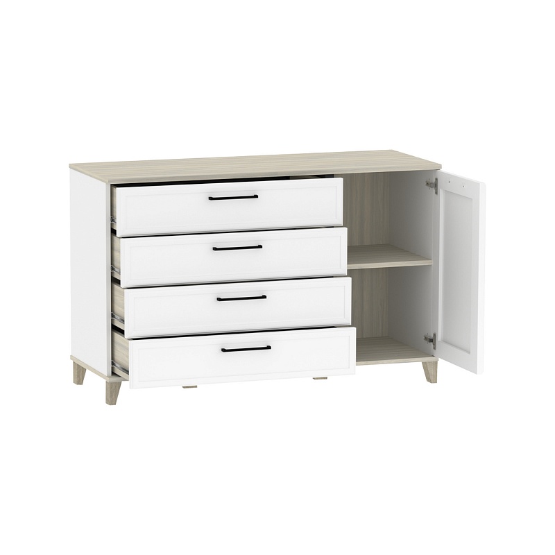 Комод с 1дв. и 4ящ. AURELIO 455 с зеркалом 59 (Белый-Блеквуд Сатиновый)