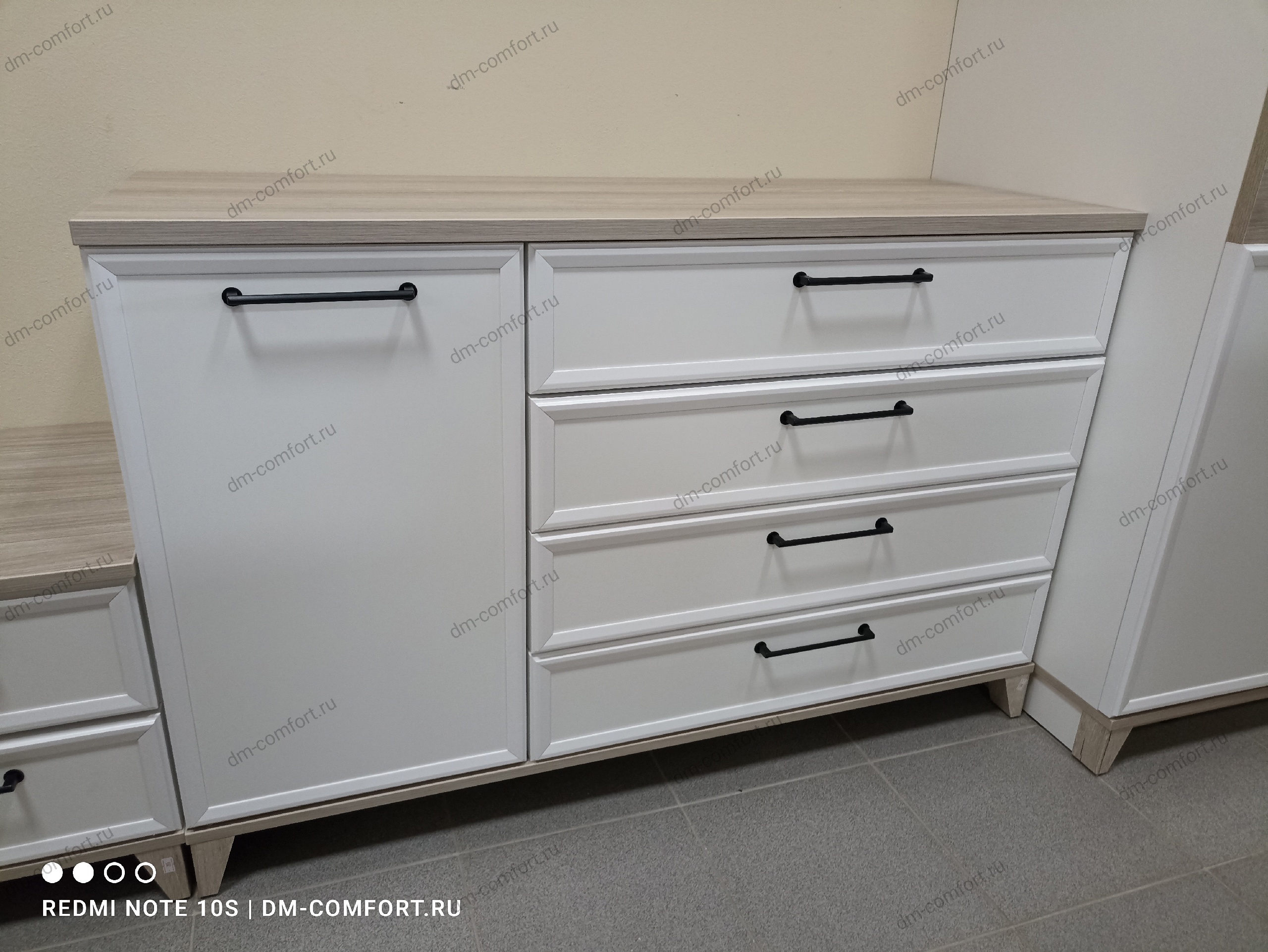 Комод с 1дв. и 4ящ. AURELIO 455 с зеркалом 59 (Белый-Блеквуд Сатиновый)