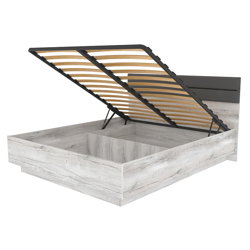 Кровать Люкс 1600 Neo 307 с подъемным механизмом и 2-мя тумбами 41 (Дуб Шавиниган)