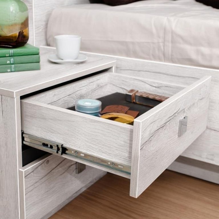 Кровать Люкс 1600 Neo 307 с подъемным механизмом и 2-мя тумбами 41 (Дуб Шавиниган)