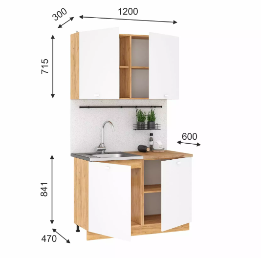Кухня 1,2м Дана (Дуб крафт золотой/белый)