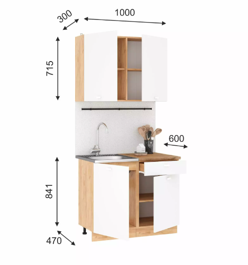 Кухня 1м Дана (Дуб крафт золотой/белый)