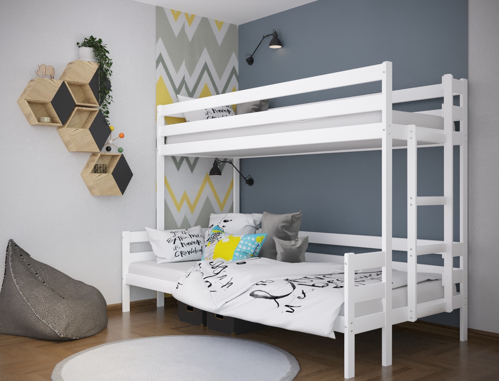 Кровать 2-х ярусная Анита-13 900*2000*1400 (Белая)