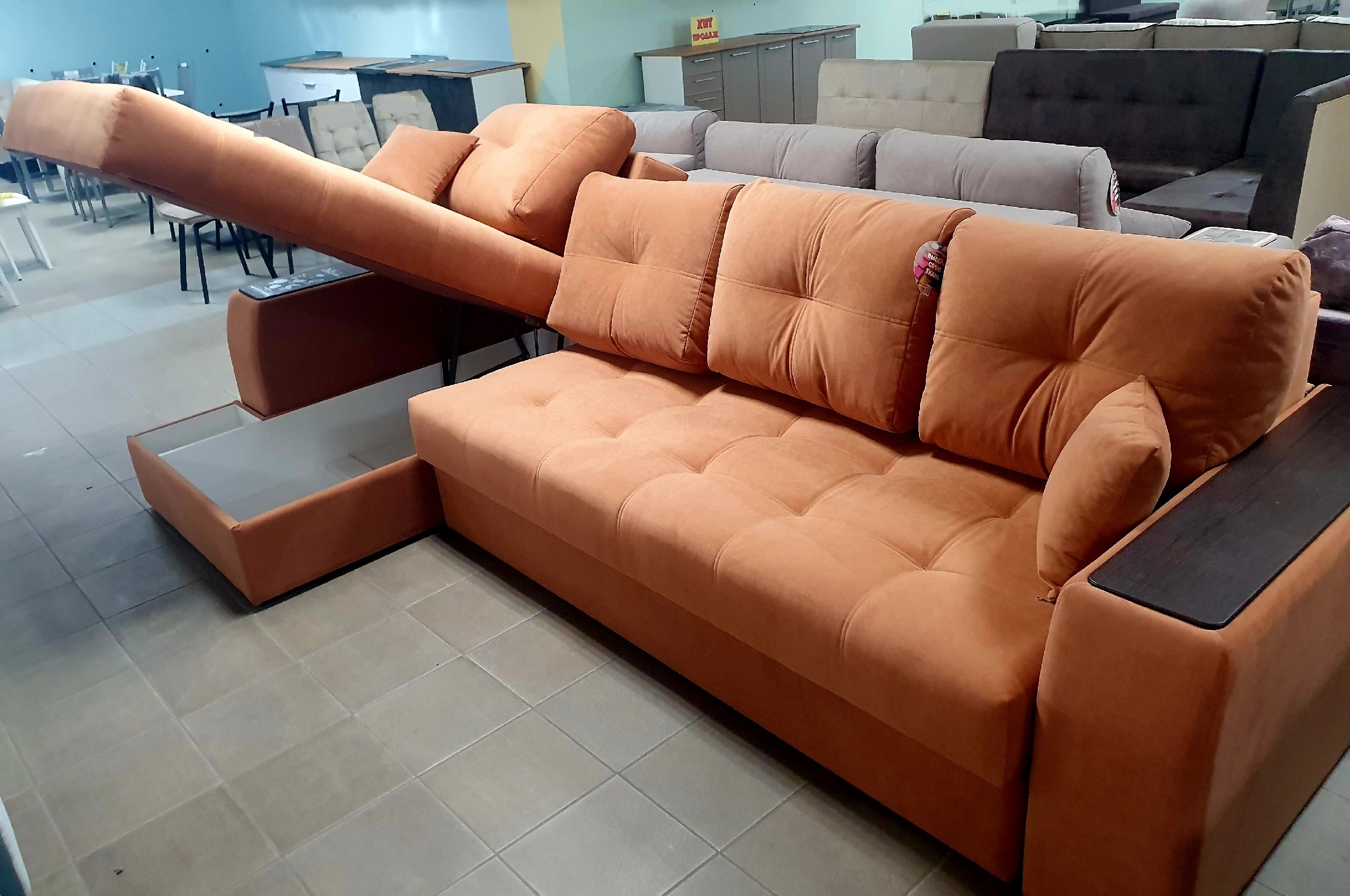 Диван угловой Остин XXL НПБ 1В 3 категория (Левый, Furla 240, Тиковое дерево)