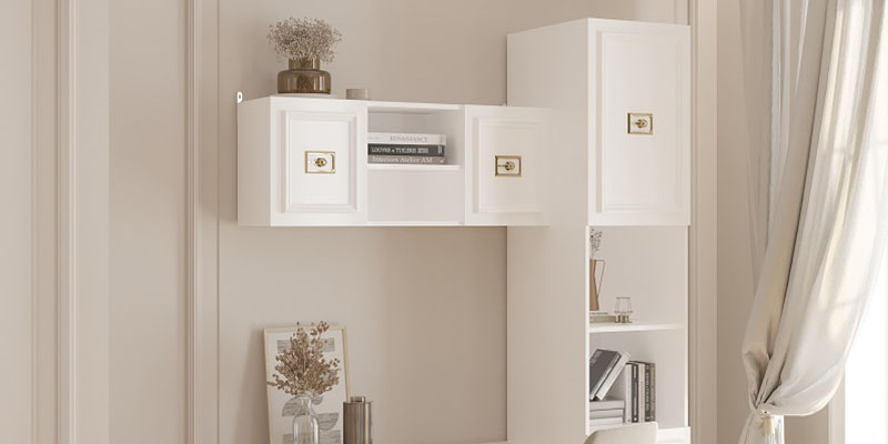 Стол письменный МВК-02 с навесным шкафом МВК-03 Виктория (Белый/ Серебро)