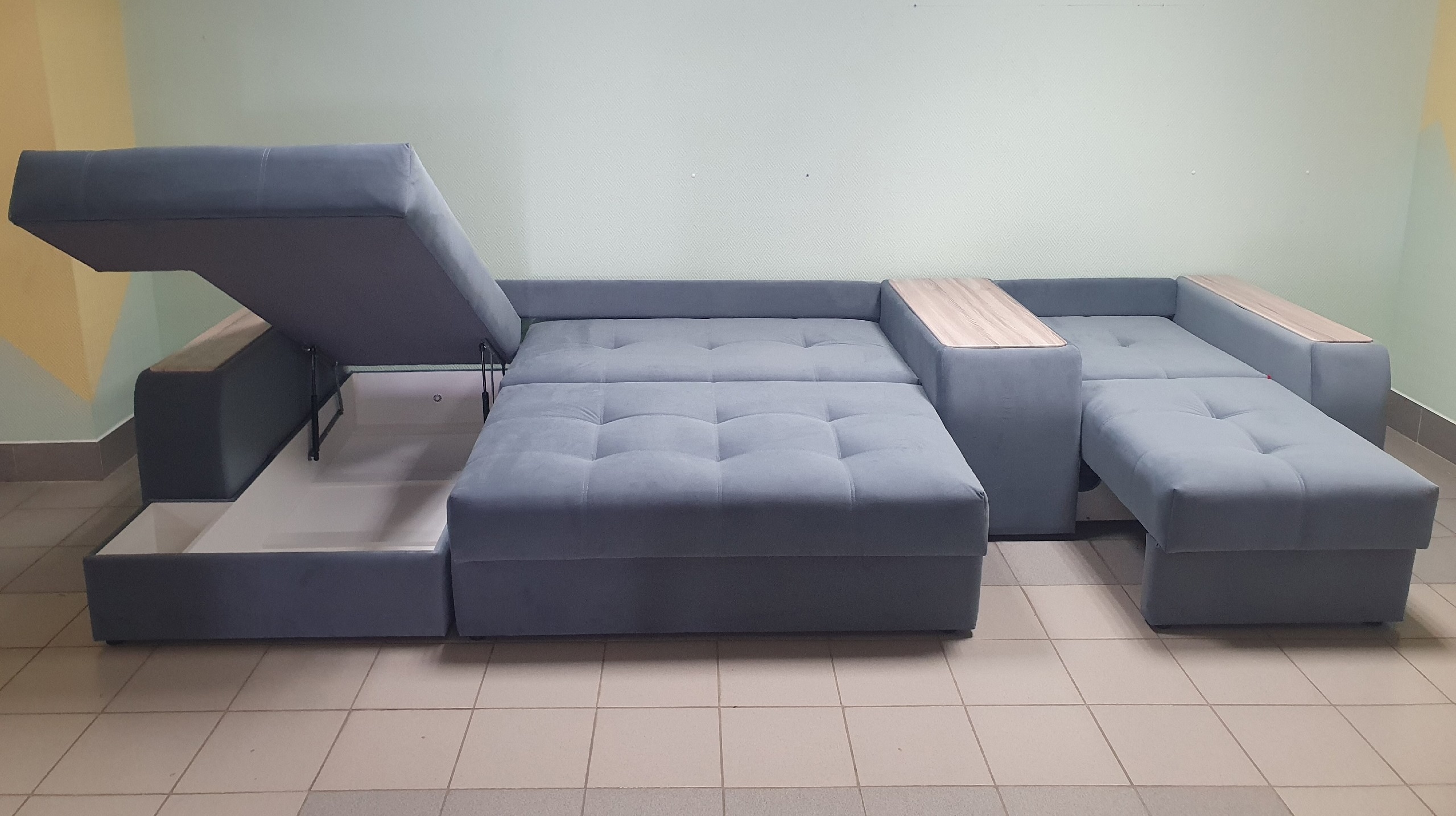 Диван Остин с оттоманкой 400 + Д1 НПБ 1В 4 категория (Левый, Diagonal 995, Бук)