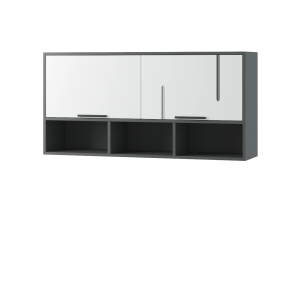 Полка навесная с дверками Грей (белый бриллиант/темно-серый)