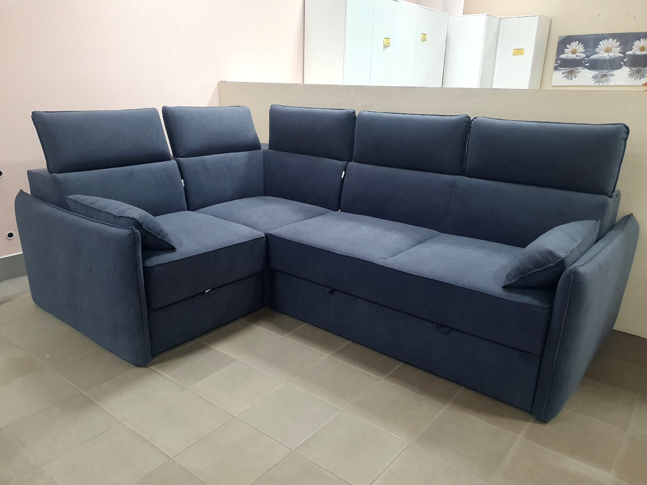 Диван угловой Полярис 5 ДУ Сектор (Велюр графит)