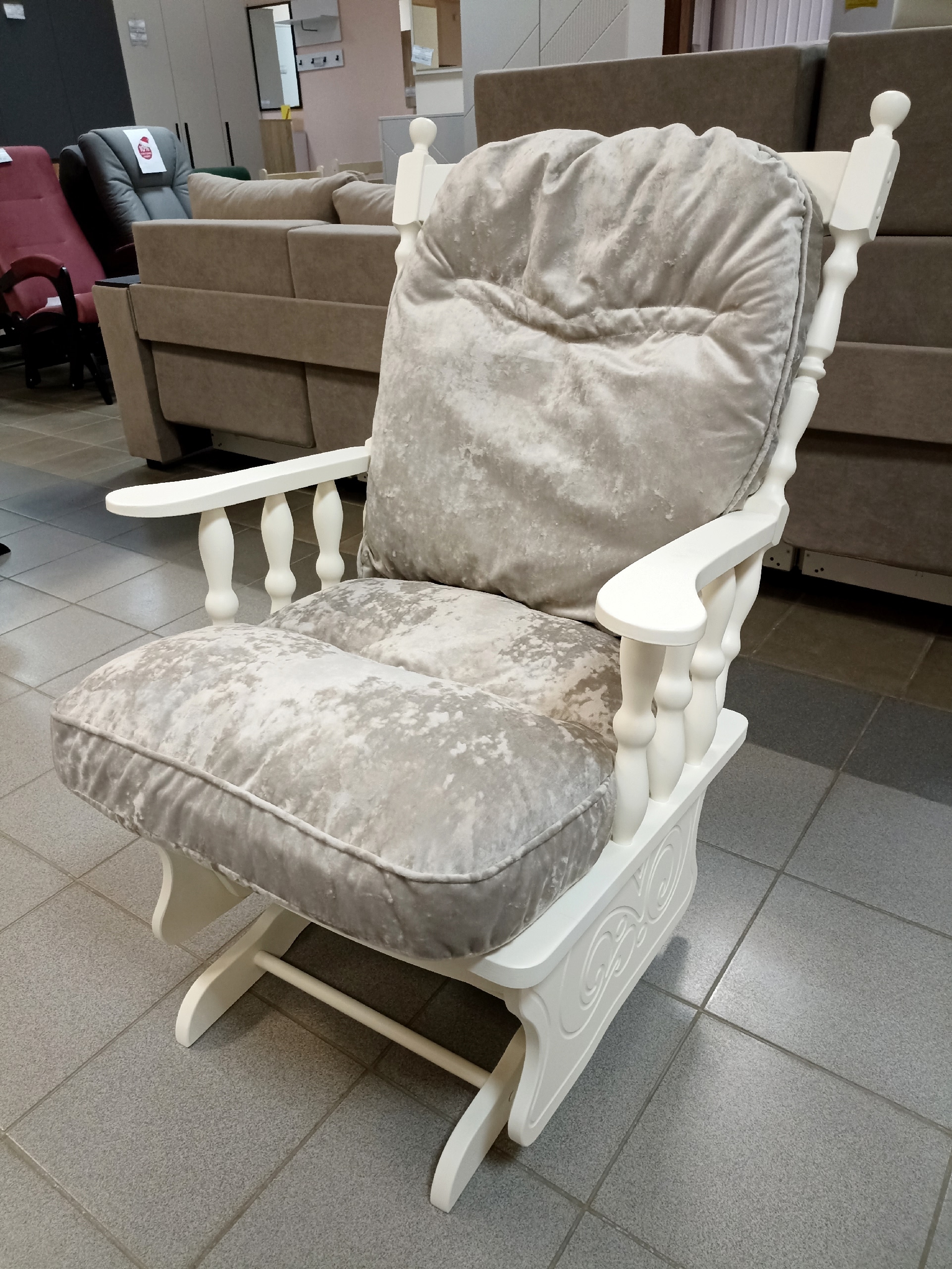 Кресло-качалка Ричард (Слоновая кость, Бежевая подушка)