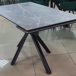 Стол обеденный Монако 1400(+600)*800 (керамика: Серая матовая, Черный металл)