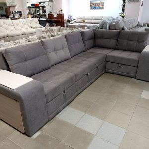 Диван угловой Квадро-2 с баром, с пуфиками и столиком в подлокотниках (Монако)