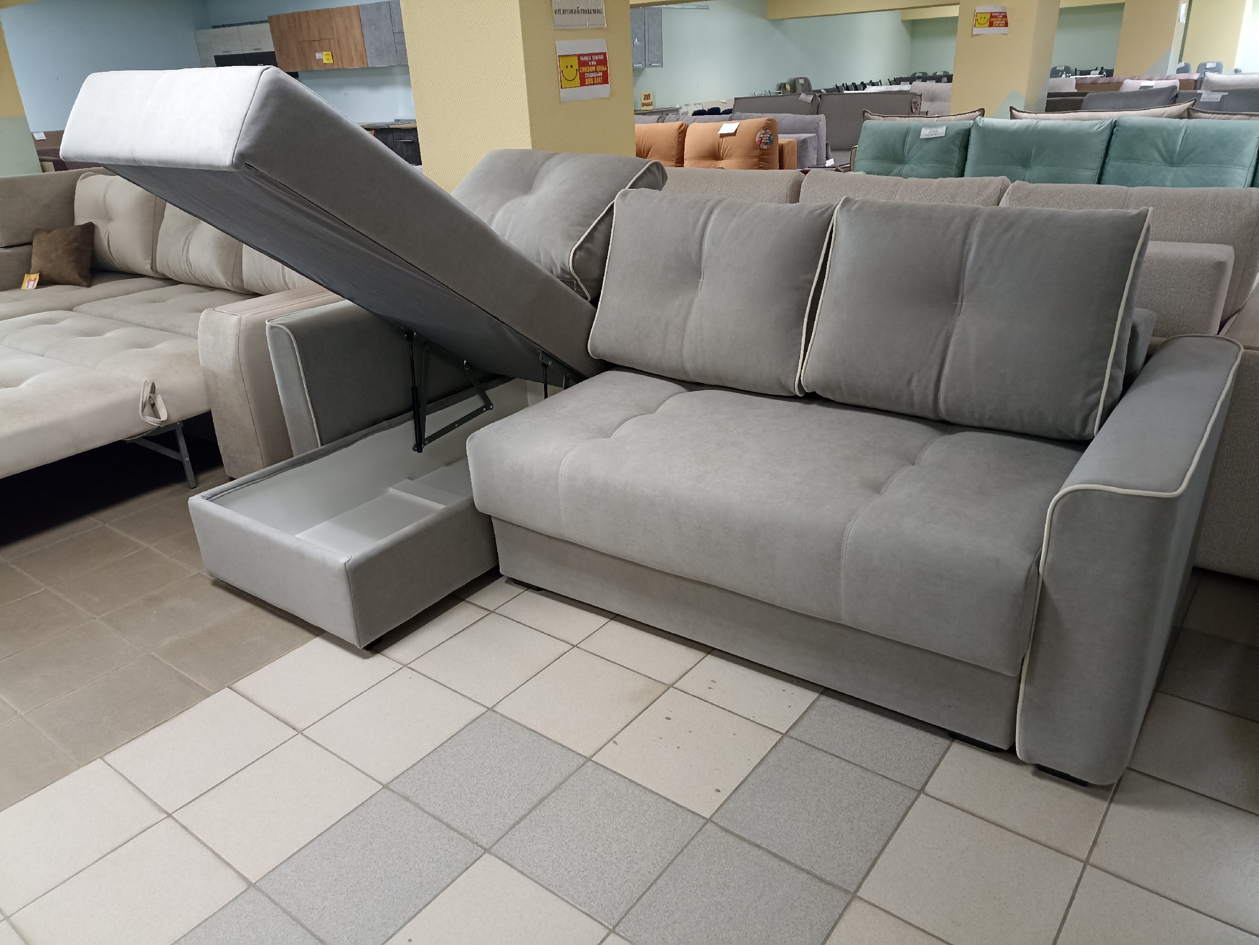 Диван Милан с оттоманкой НПБ 2В 2 категория (Beverly grey, Beverly sugar)