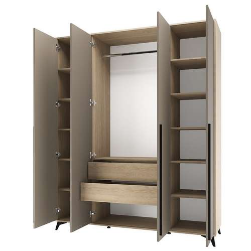 Шкаф 1800 4С2Я Ева (Дуб Экспресив песочный/ Глиняный серый)