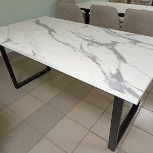 Стол раздвижной Берген (HPL) XL (Белый мрамор/Черный)