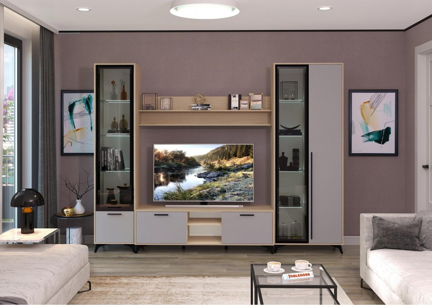 Шкаф-витрина 800 1В1С Ева (Дуб экспресивпесочный/ Рейн)